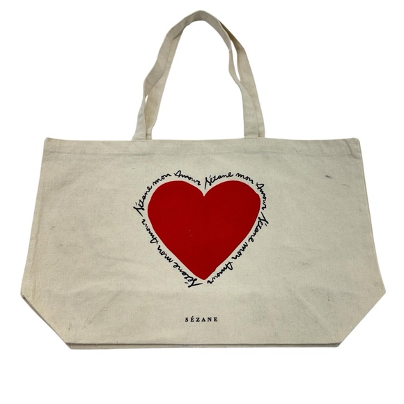 Sezane Handbags - Sézane Canvas Heart Tote OS Natural/Red